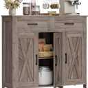 Homhedy Coffee Bar Storage Cabinet with Drawers, Kitchen Buffet Cabinet | Sideboard Cabinet with Doors, Farmhouse Buffet Cabinet, Adjustable Shelves, for Kitchen / Dining / Living Room, Greige