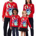 Disney family matching sweatshirt Stitch Mickey Spiderman print long sleeve winter Christmas mom dad kids loose fit red (X-Large)