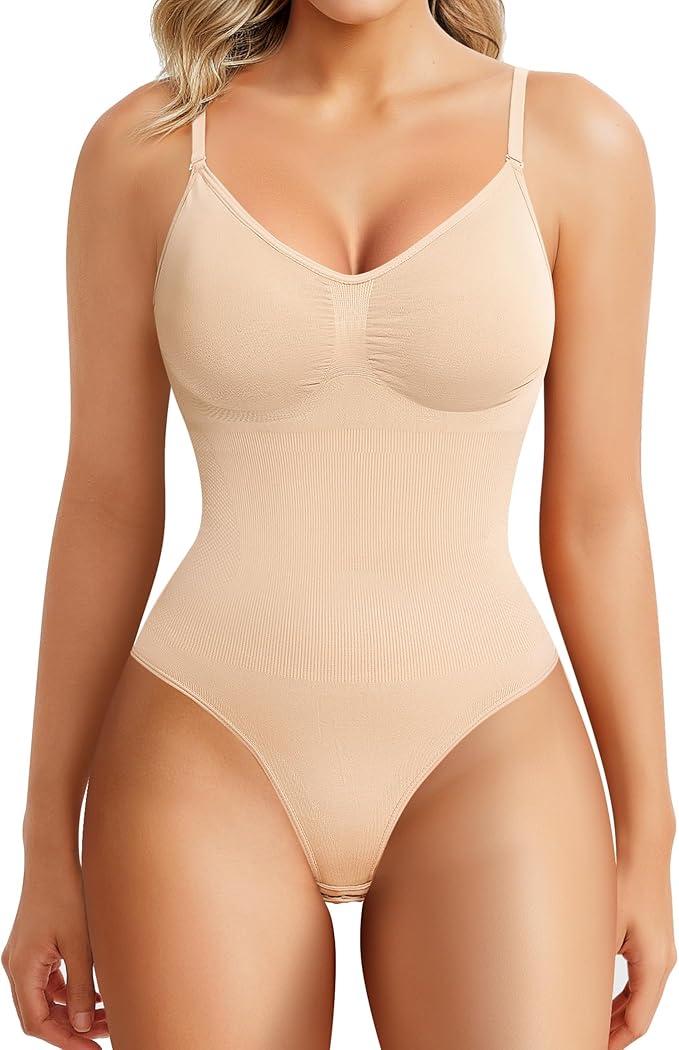 BRABIC Womens' Seamless Sleeveless V-Neck Bodysuit Shapewear Tummy Control (Medium/Large)