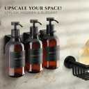 Shower Shampoo Dispenser Wall Mounted 3 Refillable 16.9 oz Amber Bottles with Stainless Steel Pumps & No-Drill Adhesive Holders Soap Dispenser Set for Bathroom (3 X Amber/Black)