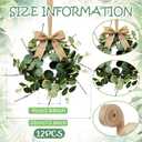 12 Pcs Small Eucalyptus Hanging Wreaths for Cabinets Artificial Greenery Mini Candle Ring Wreath with White Bud Stems and Linen Ribbon for Home Kitchen Front Door Window Wall Wedding Farmhouse Decor