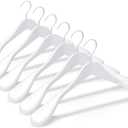 TOPIA HANGER White Wooden Coat Hanger 6 Pack, Wood Suit Hangers,Glossy Finish with Extra-Wide Shoulder, Thicker White Hooks & Anti-Slip Bar,Suitable for Coat, Suit,Dress,Jacket,Heavy Cloth - CT02W