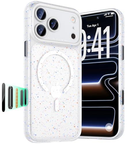 Maledan Magnetic for iPhone 17 Pro Case, Full Camera Protection & Camera Control Cover, Compatible with Magsafe, Military Drop Protection Phone Case for iPhone 17 Pro, Frosted White & Paint Splatter (Confetti Splash)