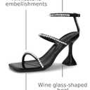 Women's Rhinestone Sandals Lace Up Slingback Square Open Toe Heels Sparkling Sandals with Stiletto Buckle Strap for Dress Party Prom Wedding High Heeled Shoes