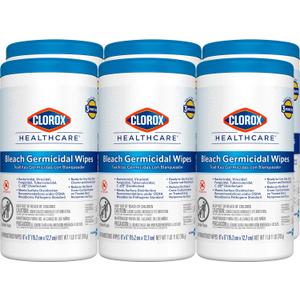 Clorox Healthcare Bleach Germicidal Wipes, 6" x 5", 150 Count Canister, Pack of 6