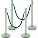 Ferraycle 4 Pcs Stainless Steel Stanchions Post Queue 38 Inch, 5 ft Velvet Carpet Ropes and Pole, Control Barriers for Wedding Birthday Party Decoration Sand Injection Hollow Base Set (Green)