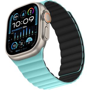 Bisikor Compatible with Apple Watch Band 49 46 45 44 42 41 40 38mm Double Sided Wearable Silicone Magnetic Strap for iWatch Ultra SE Series 11 10 9 8 7 6 5 4 3 2 1 (42/44/45/46/49, Black/Lake Blue)