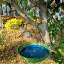 Hanging Bird Bath for Outside Metal Hanging Bird Feeder Window Birds Feeder Hand-Painted Blue and Green Gradient 11 in for Birds to Seed Bathe and Drink for Back Yard, Deck,Patio Garden Decoration
