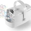 Bubble Machine, Automatic Bubble Blower Machine, Portable Bubble Maker for Outdoor and Indoor Use, Powered by Plug-in or Batteries with Two Speed Modes (White)