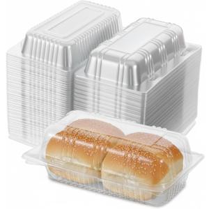 100pcs Disposable Locking Hot Dog Trays, Plastic Premium Food Container, Clear Food Presentation Boats for Takeout and To-Go Meals, Small Containers, 6.5"x2.5"x3.7"