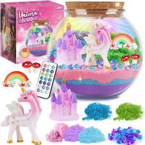 LAOESE Unicorn Light-Up Terrarium Kit for Kids LED Night Light DIY Arts and Crafts Kit, Unicorn Toys for Girls Ages 4 5 6 7 8-12 Birthday Gifts for Girls