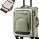 LOVEVOOK Carry on Luggage 22x14x9 Airline Approved with Garment Folder & Spinner Wheels, 22 Inch Large Rolling Carry-on Suitcase, Softside Lightweight Underseat Luggage for Women Travel Overnight, 49L (Green-beige)