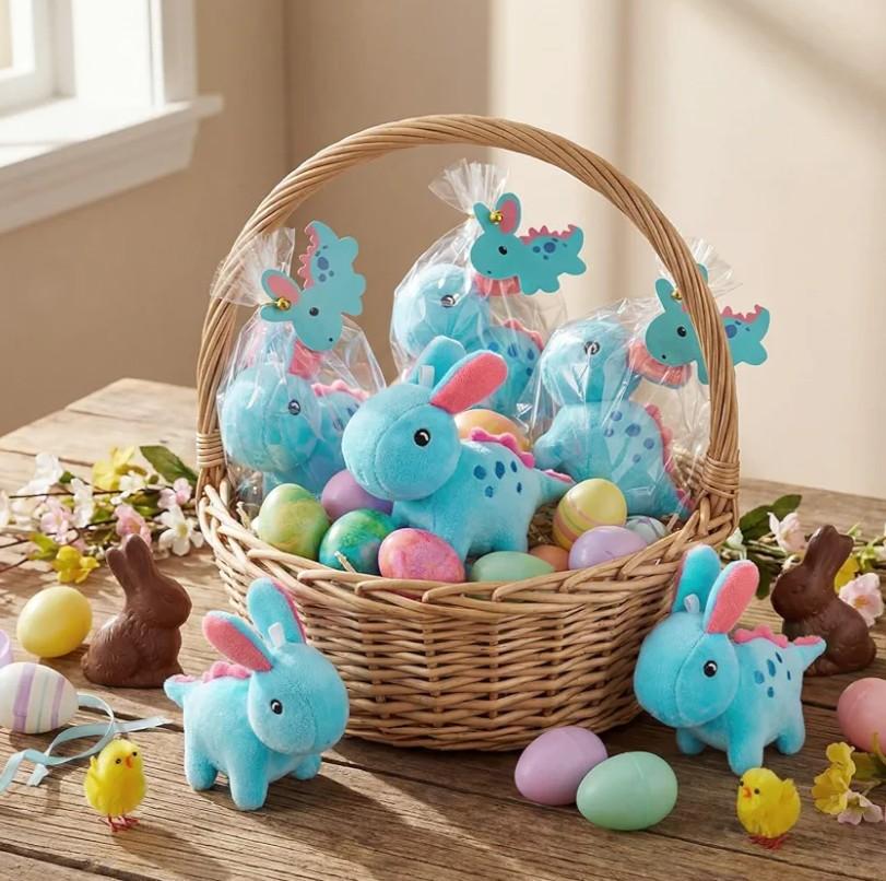 12 Set Easter Dinosaurs Stuffed Animal Plush Toys Bulk for Kids 4.7'' Mini Stuffed Animal Small Plush Fluffy Toys with Card for Easter Egg Hunt Favor Basket Filler Hunt Game Supply