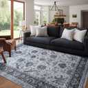 6x9 Ft Large Machine Washable Area Rugs for Living Room, Thin Floral Vintage Print Rug Non Slip Carpet for Bedroom Dining Room Kidsroom Home Decor (Grey)