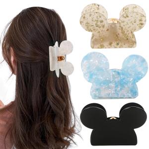 3Pcs Mouse Head Hair Clips, BENOSPACE Acrylic Lady Bear Hair Claw Clips for Thin Medium Curly Hair Mouse Ears Non-slip Hair Catch Barrette Strong Hold Jaw Clamp Women Fashion Hair Styling Accessories