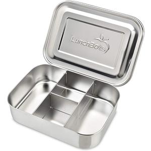LunchBots Small Protein Packer Bento Box - Extra Small Divided Stainless Steel Snack Container - 4 Sections for 1-2oz of Nuts, Meat, Cheese, Finger Foods - Dishwasher Safe - Stainless Lid