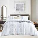 CozyDH Grey Stripe Boho Duvet Cover Set King, 3pcs 100% Cotton Ultra Soft Breathable Aztec Comforter Cover with Zipper Ties, 1 Bohemian White Duvet Cover & 2 Pillowshams(King,Grey) (King (104"x 90"), Beige/Charcoal/White (No Comforter))