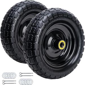 10" Solid Rubber Tires, 4.10/3.50-4 Tire and Wheel Flat Free, 2-Pack with 3/4" Bearings, 2.17"Offset Hub for GOR Garden Cart, Wheelbarrow, Trolleys, Hand Trucks & Yard Trailers