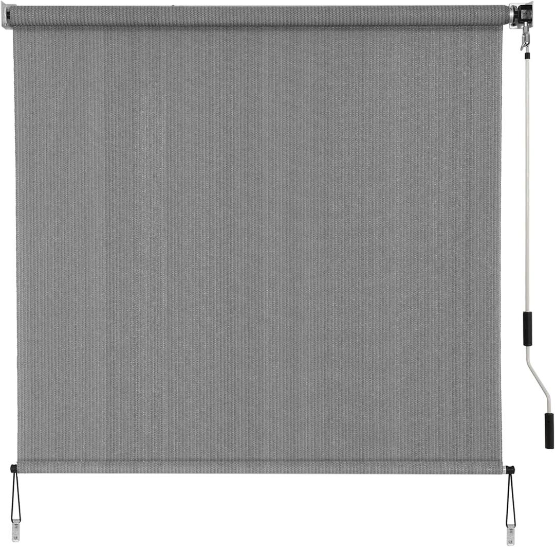 SMONTER Outdoor Sunshade Roller Shade 8'W x 8'H (96" Wx96 H), Exterior Cordless Roll Up Shades Blinds, UV Protection Shade Cloth with Crank Operation for Outside Windows Patio Porch Gazebo, Dark Grey