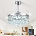 42" Fandelier Ceiling Fan with Light, Chandelier Ceiling Fans with Lights,Retractable Crystal Ceiling Fan for Bedroom Living Room,6 Wind Speed,3 Color Tempeature-Chrome