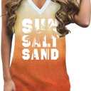 Live Simple Coconut Tree Sleeveless Dress Sunshine Sand Beach Women's Summer Casual V Neck Mini Dress (Large, Orange)