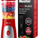 Mueller Smoothie Blender for Smoothies - Personal Blender for Shakes, Frozen Drinks, Baby Food & More, 15oz Travel Cup and Lid, Durable Stainless Steel Blades for Powerful Blending Performance, Red