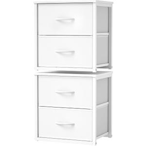 DAOUTIME 2-Pack Stackable Storage Drawers (4 Drawers Total), White Closet Organizer with Wooden Top & Metal Frame, Freestanding or Stackable Dresser for Bedroom, Living Room, Under Bed