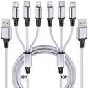 Multi Charging Cable, 10ft 2Pack Multi Phone Charger Cable Braided Universal 3 in 1 Charging Cord Extra Long Multiple USB Cable with USB C, Micro USB Port Connectors for Cell Phones and More (Silver)