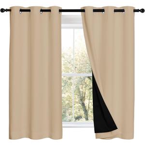 NICETOWN Cold Reducing Curtains, Bedroom Full Blackout Panels, Great Job for Blocking Light, Complete Blackout Draperies with Black Liner for Night Shift (Biscotti Beige, Set of 2, 42 by 54-inch)