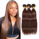 30 32 34 Inch #4 Chocolate Brown Bundles Human Hair 3 Bundles Brazilian Remy Hair 50 Grams/Bundle 10A Grade Unprocessed Virgin Hairs Brown Straight Bundle Weaves Extensions