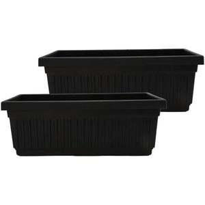 The HC Companies Venetian Window Planter Box w/Drain Plug - Long Planter Box for Windowsills, Balconies & More - Plastic Rectangular Outdoor Planters for Herbs & Flowers (18" Black, Pack of 2)