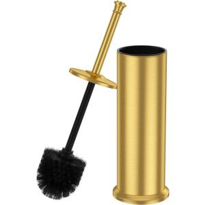 Brass Toilet Brush and HolderLong Handled Gold Toilet Brush for BathroomStainless Steel Heavy Duty Toilet Bowl Brush,Removable Inner Bowl,Deep Cleaning Dense Bristles Cleaner Brush -Space Saving