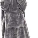Waitu Wearable Blanket Sweatshirt Gifts for Women and Men, Super Warm and Cozy Giant Blanket Hoodie, Thick Flannel Blanket with Sleeves and Giant Pocket - Gray (Adult)
