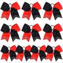 DEEKA 10 PCS Rhinestones Two Toned Large Cheer Hair Bows 7" Glitter Cheer Ponytail Holder Handmade for Teen Girls Softball Cheerleader Sports -Red/Black (1 Count (Pack of 10), Red/Black(Pack of 10))