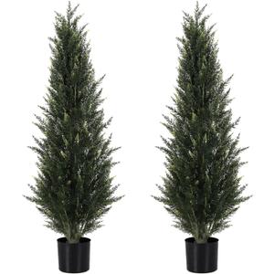Metach 4ft Artificial Cedar Topiary Trees for Outdoors Potted Fake Cypress Trees Faux Evergreen Plants for Home Porch Decor (2PCS-4FT)