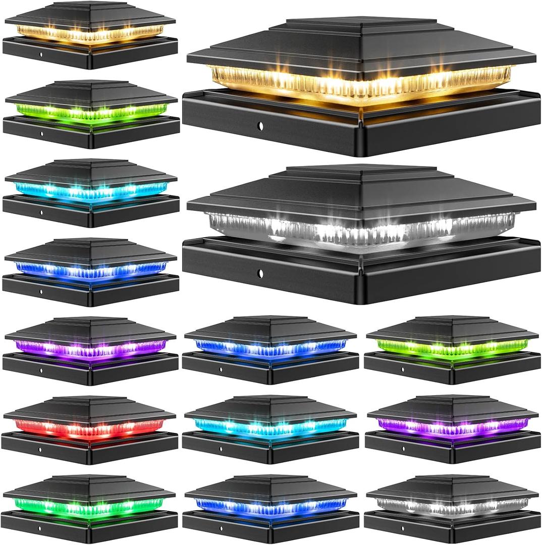 16Pack Solar Post Cap Lights - 8 RGB Color Changing Modes & Multicolor Flow, IP65 Waterproof - for 4x4/6x6 Wood & 4x4/55 Vinyl Fence Posts - Outdoor Deck, Patio, Garden Lights (Black)