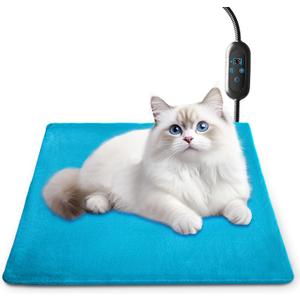 Pet Heating Pad with 6 Adjustable Temperature Settings, Heated Cat Mat with Built-In Smart Thermostat, Chew-Resistant Cord, Removable & Washable Plush Cover, Waterproof Material, 17.7 x 17.7 In