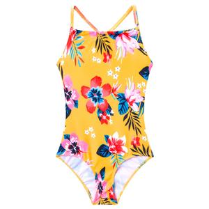 Girls Bathing Suits UPF 50+ Swimsuits Quick-Dry Cross-Strap for Toddlers & Kids 3-12T Sleeveless Sun Protection Yellow Flower