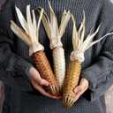 Weysat 3 Pcs Thanksgiving Corn Decor Fall Fake Corn on The Cob Ornament Harvest Rustic Farmhouse Decor Handmade Bamboo Woven with Husks Thanksgiving Gift for Home Kitchen Wall Door Shelf Fireplace