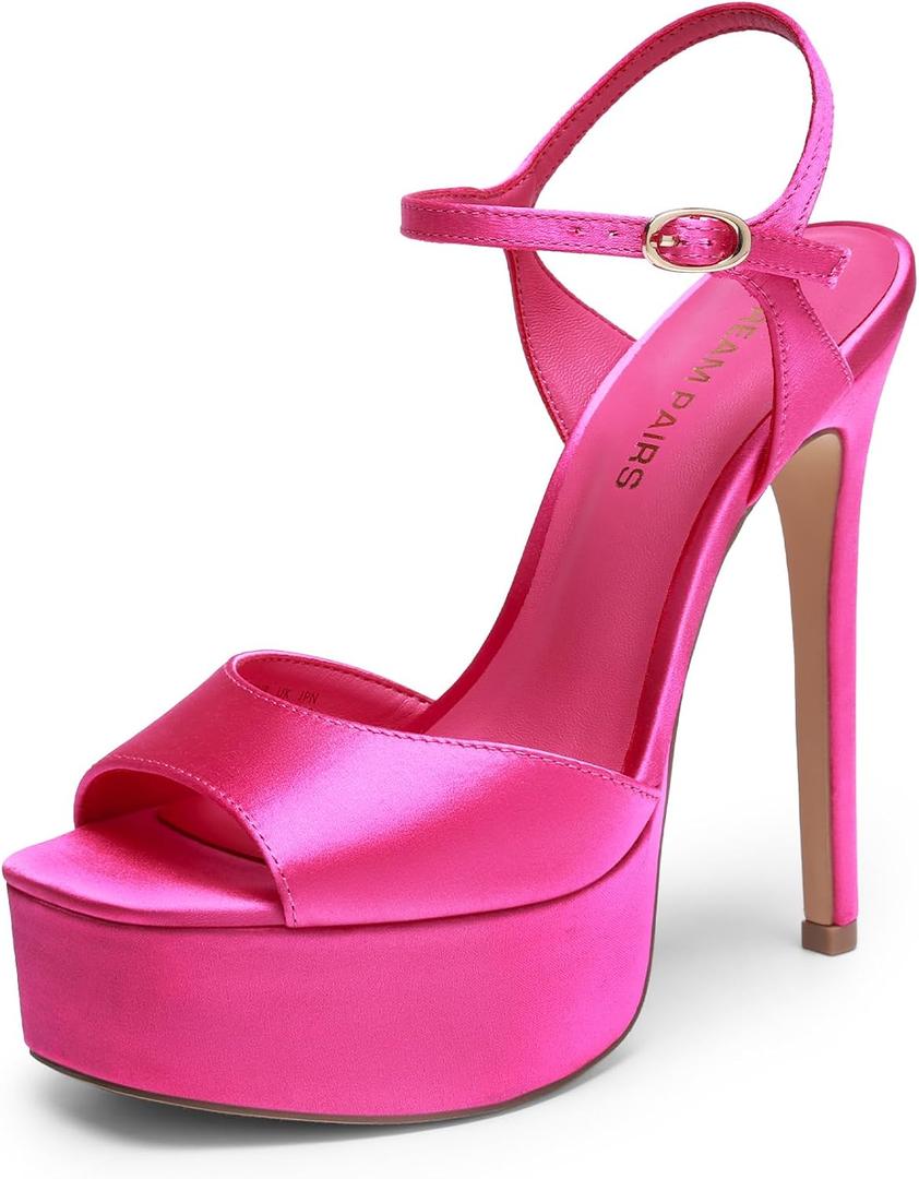 DREAM PAIRS Women's High Platform Heels 5.75'' Stilettos Open Square Toe Heeled Sandals Ankle Strap Sexy Comfort Dress Shoes Wedding Bridal Pumps 2026 Heels for Women, Size 9.5, Hot Pink, SDHS26014W