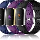 Maledan Compatible with Fitbit Charge 5/ Fitbit Charge 6 Bands Women Men, Breathable Sport Band Soft Waterproof Replacement Wristbands Strap for Fitbit Charge 5/ Charge 6 Advanced Fitness Tracker (Black/ Plum/ Navy Blue)