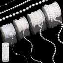 FULZTEY 4 Rolls 76 Feet Pearls Bead String White Artificial Pearl Chain for DIY Crafts,3+8mm,4mm,6mm,8mm Bead String Strand Faux Pearl Ribbons for Christmas Valentine Wedding Party Decoration (Style 02:White)