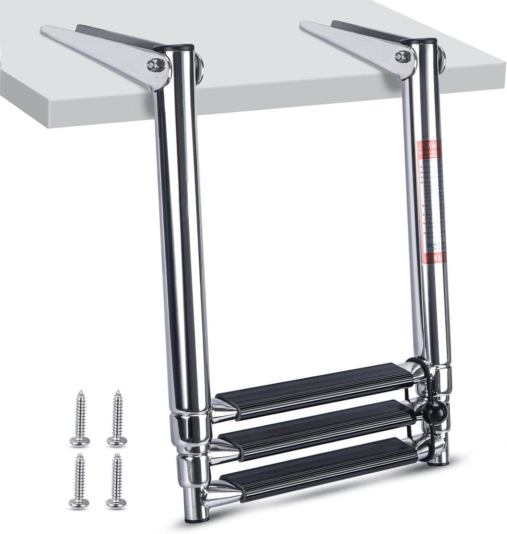 Hoffen 3 Step Telescopic Marine Boat Drop Ladder Swim Step - Stainless Steel Folding Ladder for Boat Yacht