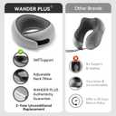 WANDER PLUS Travel Pillow, 100% Pure Memory Foam Travel Neck Pillow Airplane Neck Support Ergonomic Design Best for Sleeping Plane Car Train Office Flight for Adults Grey