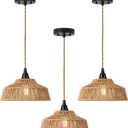 Boho Pendant Light with Cord 11 Inch Rattan Hanging Lamp Hand Woven Wicker Small Chandelier Hanging Lights Fixture for Bedroom Kitchen Hallway Foyer 3 Packs