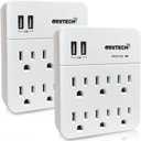 6 Outlet Extender Surge Protector Wall Mount Adapter with Dual 2.4A USB Charging Ports, Oviitech Multi Plug Outlets,6 AC Socket Outlet Splitter,900 Joules Surge Suppression, White, ETL Certified2 Pack