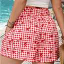 Verdusa Women's Plus Size Gingham Cherry Belted Shorts High Rise Summer Shorts with Pockets (Red, XL)