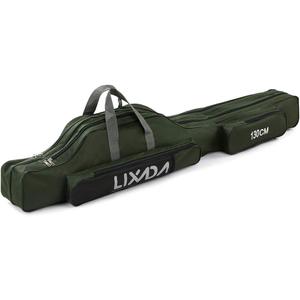 Lixada Fishing Rod Case, Portable Folding Fishing Rod Case Fishing Pole Reel Storage Bag Fishing Gears Organizer (130cm, Army Green)