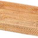 Rattan Storage Basket, 14.6x9x2 Inch Woven Rectangular Serving Tray, Decorative Wicker Organizer Bin for Bathroom, Kitchen, and Home Decor, Natural Material