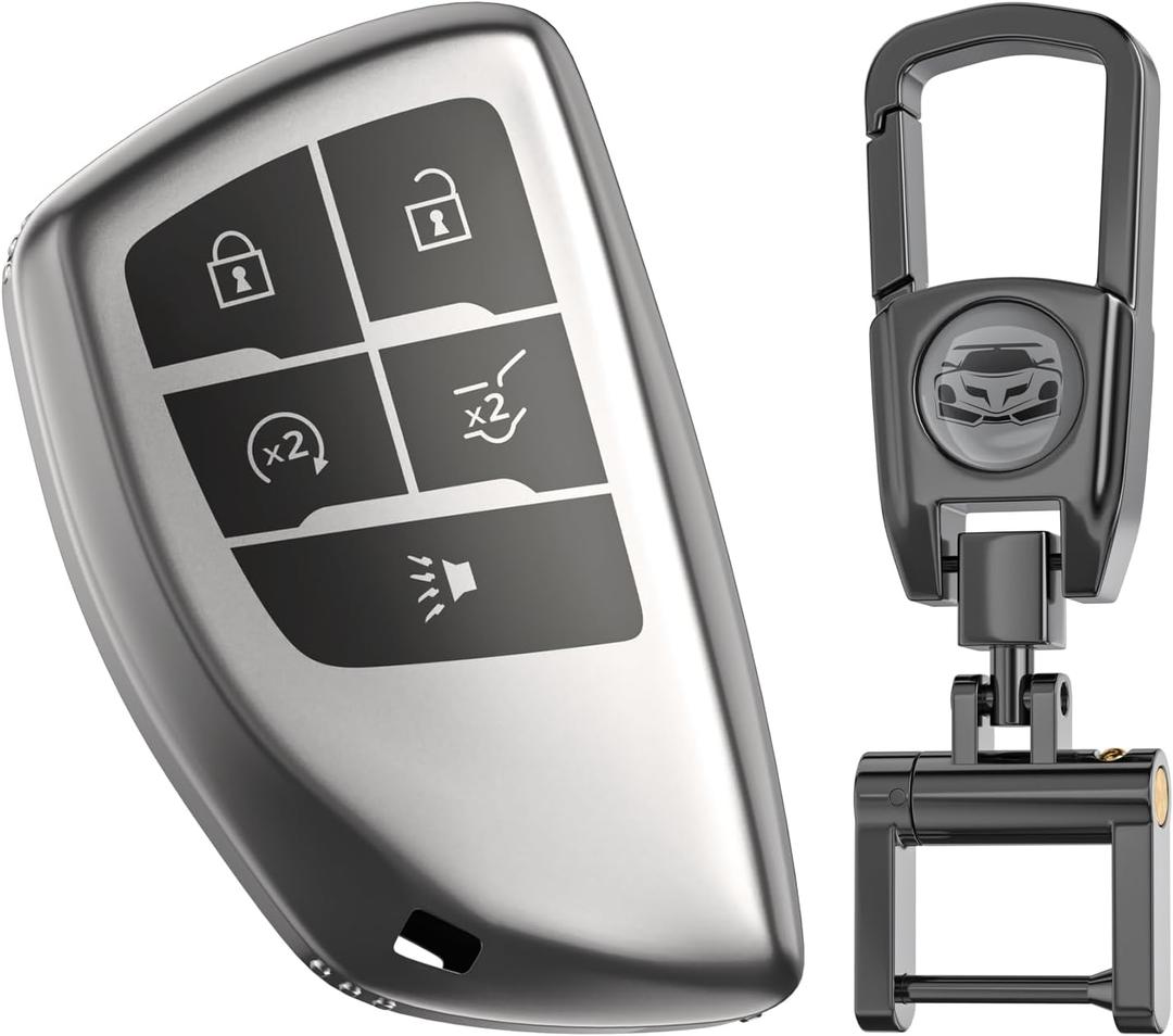 for Chevy GMC Key Fob Cover with Keychain.TPU Keyshell No Screws Required for Installation. Compatible with 2021-2025 Silverado Sierra Tahoe GMC Yukon Suburban Denali(Frosted Matte Gray-5 Buttons)